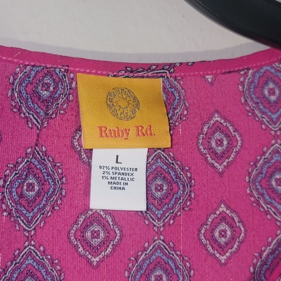 Ruby Rd Womens Size L Large Fuschia Black Mandala Top Tassels V Neck - Picture 7 of 15